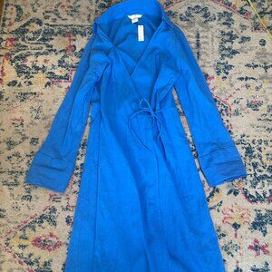 NWT H&M 100% Cotton Gauzy Blue Wrapover Long Sleeve Shirt Dress - Small